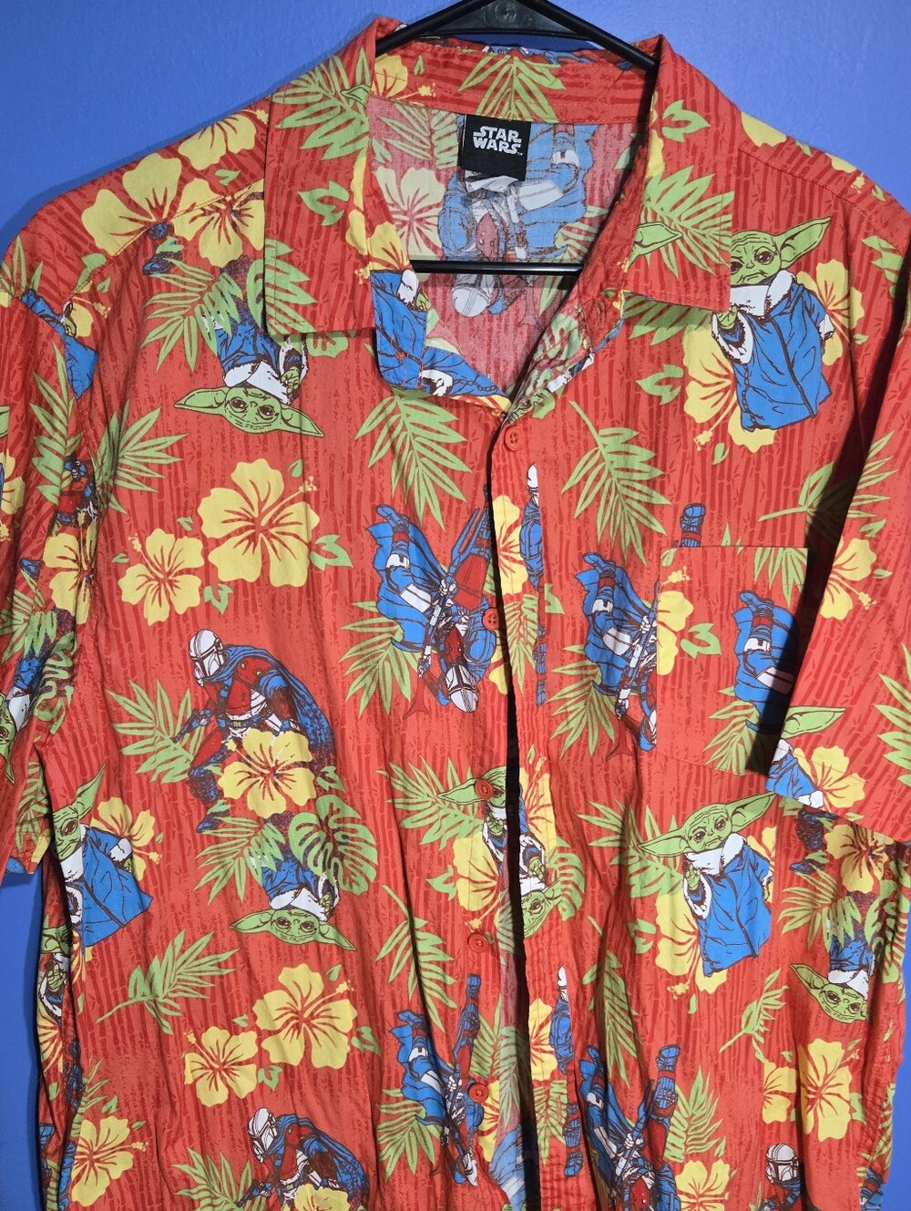 Star Wars Mandalorian Red Green Blue Tropical Print Shirt